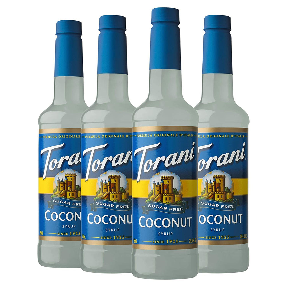 Torani botella frontal con sirope coco sin azúcar para bebidas sabrosas