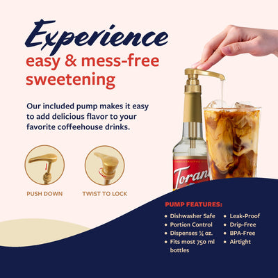 Vanilla Torani syrup added to latte, brand smooth flavor integration benefit