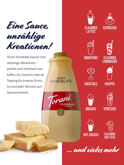 Torani salsa chocolate blanco vertida en café para sabor cremoso