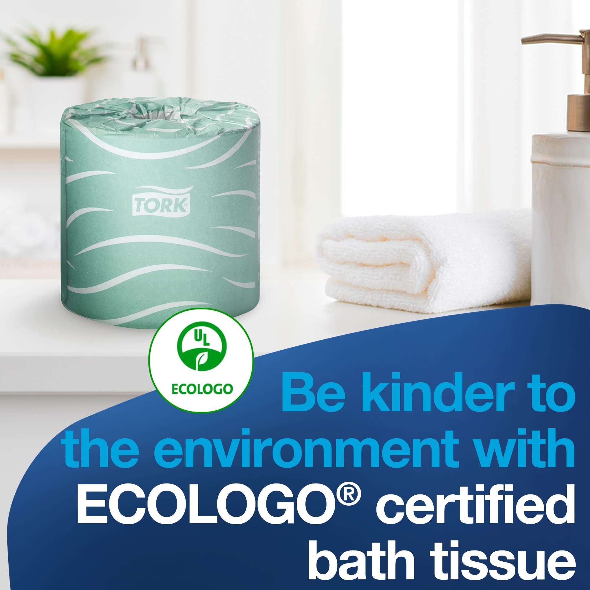 Tork etiqueta ECOLOGO visible, certificación de sostenibilidad