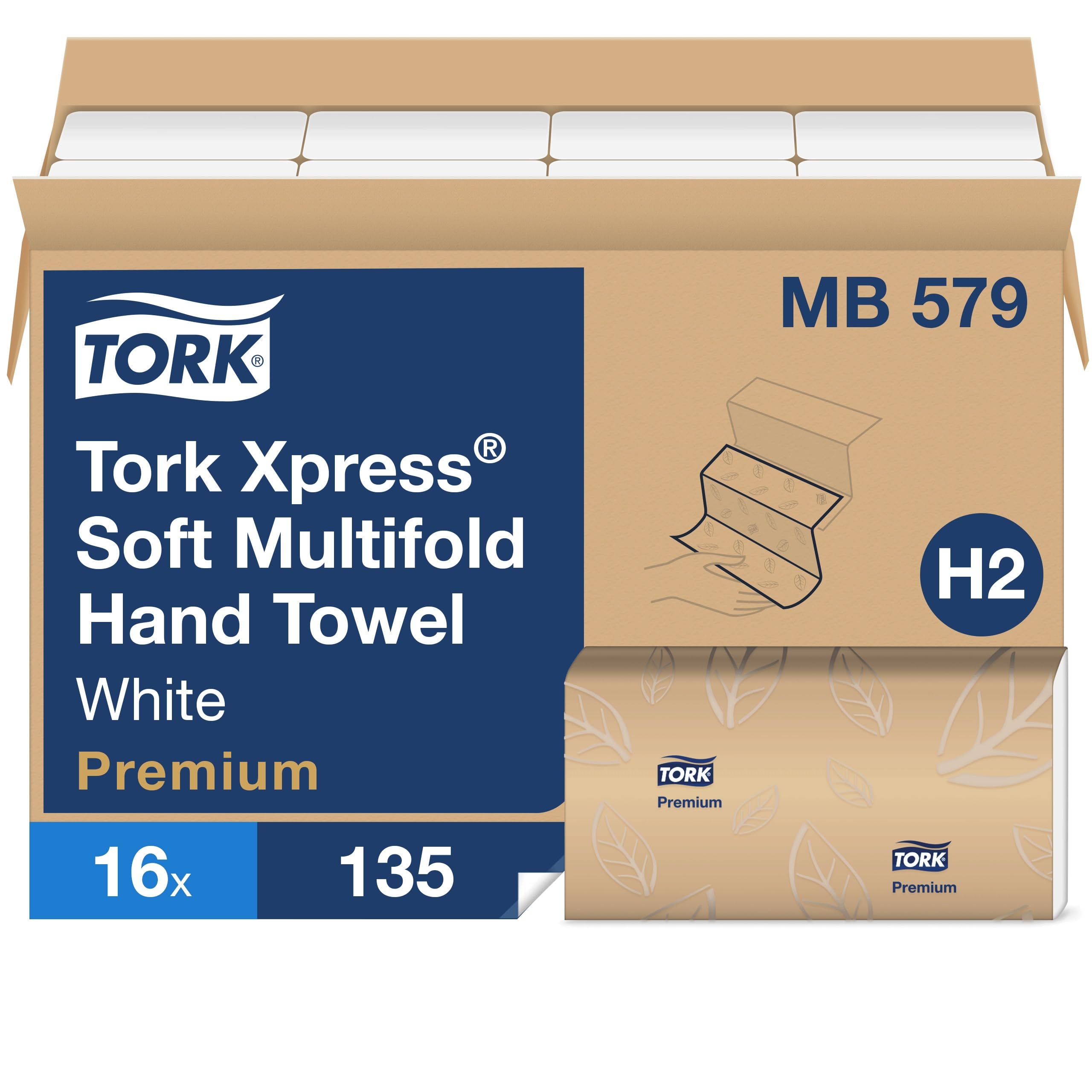 Tork front packaging with blue leaf print showing hygienic single‑use benefit