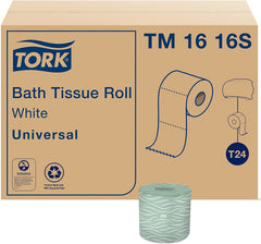 Tork frontal del paquete TM1616S mostrando 96 rollos, ahorro de stock