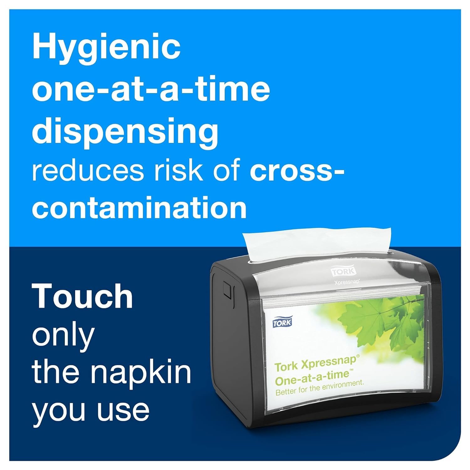 Tork Xpressnap in N4 dispenser installed at counter for hygienic dispensing