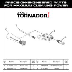 Tornador Z-007 Mini en uso limpiando costura de asiento, mejora acabado interior
