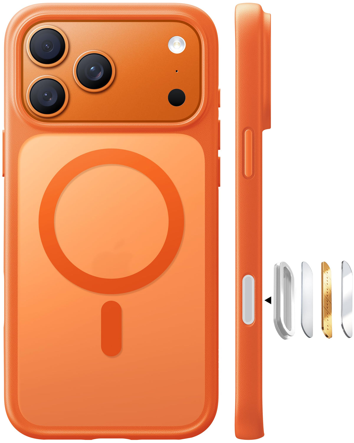 TORRAS funda frontal naranja mostrando ajuste preciso y estilo