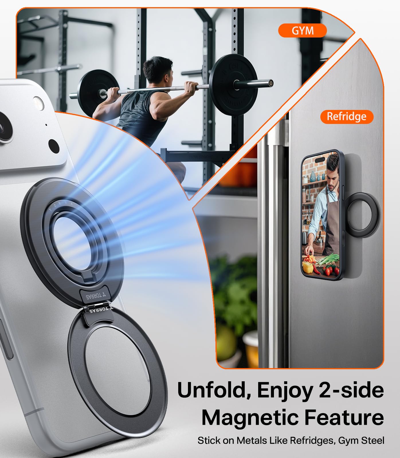 TORRAS ring used as portrait kickstand for video calls and easy typing support