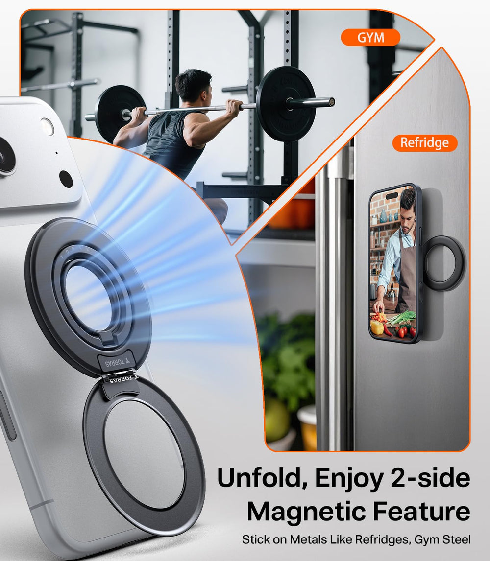TORRAS ring used as portrait kickstand for video calls and easy typing support