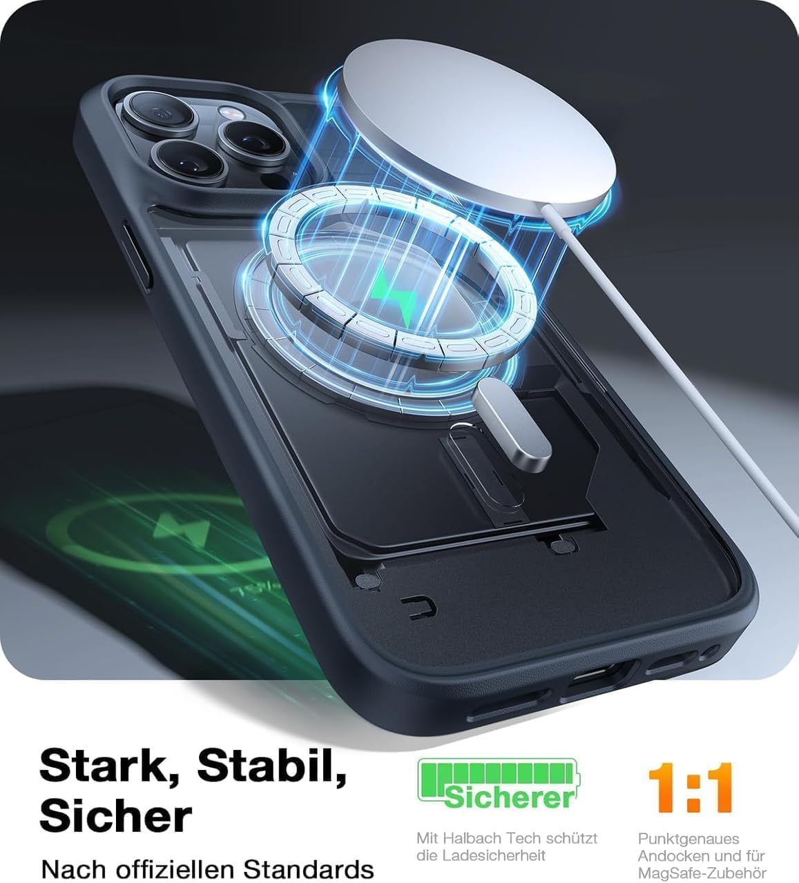 TORRAS case on phone with scale comparison showing compact protection benefit
