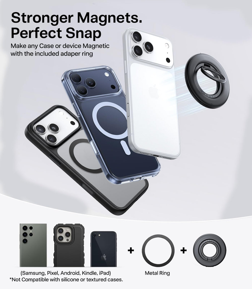 TORRAS attached with included metal plate on non-magnetic case enabling magnetic use