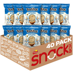 Tostitos frente del empaque mostrando pack de 40 bolsas, conveniencia