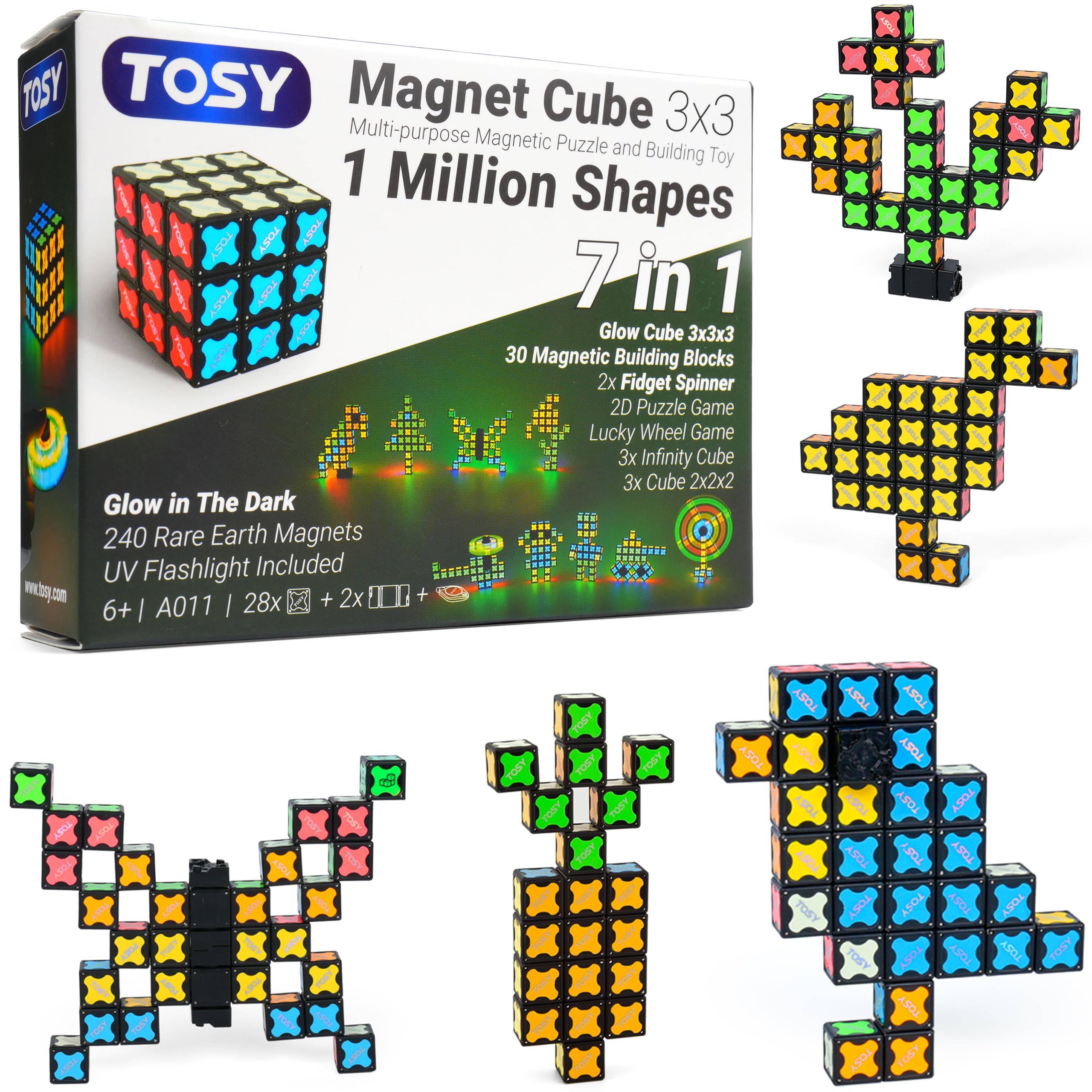 TOSY cubo frontal mostrando la estructura magnética y versatilidad