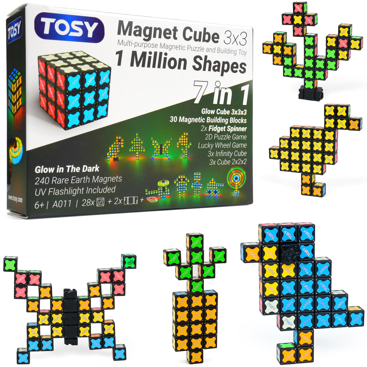 TOSY cubo frontal mostrando la estructura magnética y versatilidad