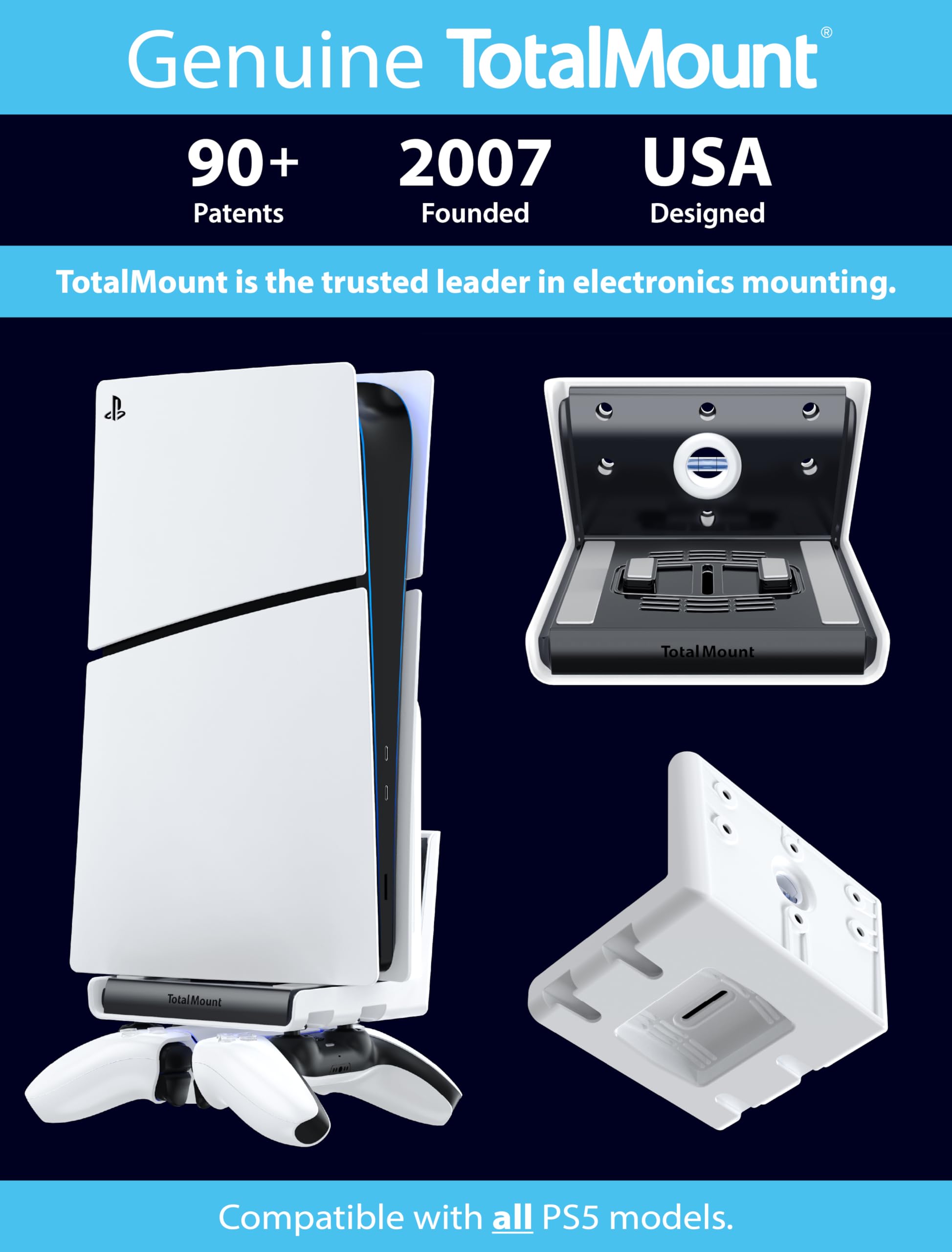 TotalMount mounted PS5 in living room highlighting clean setup and cooling