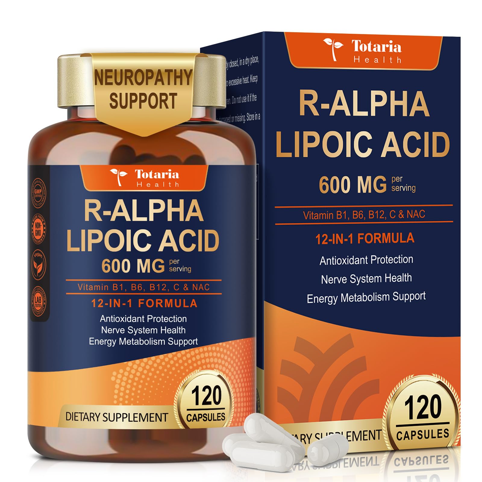 Totaria empaque frontal mostrando cápsulas y beneficios claros