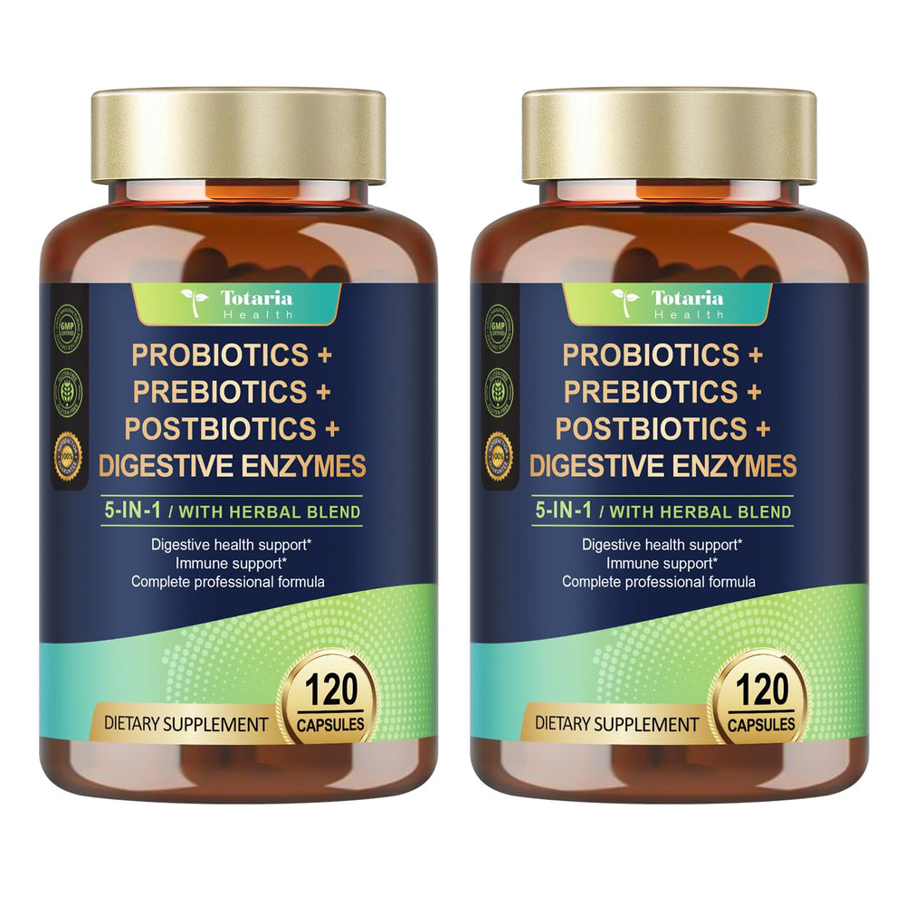 Totaria frontal del pack mostrando beneficio de 5‑en‑1 para salud intestinal