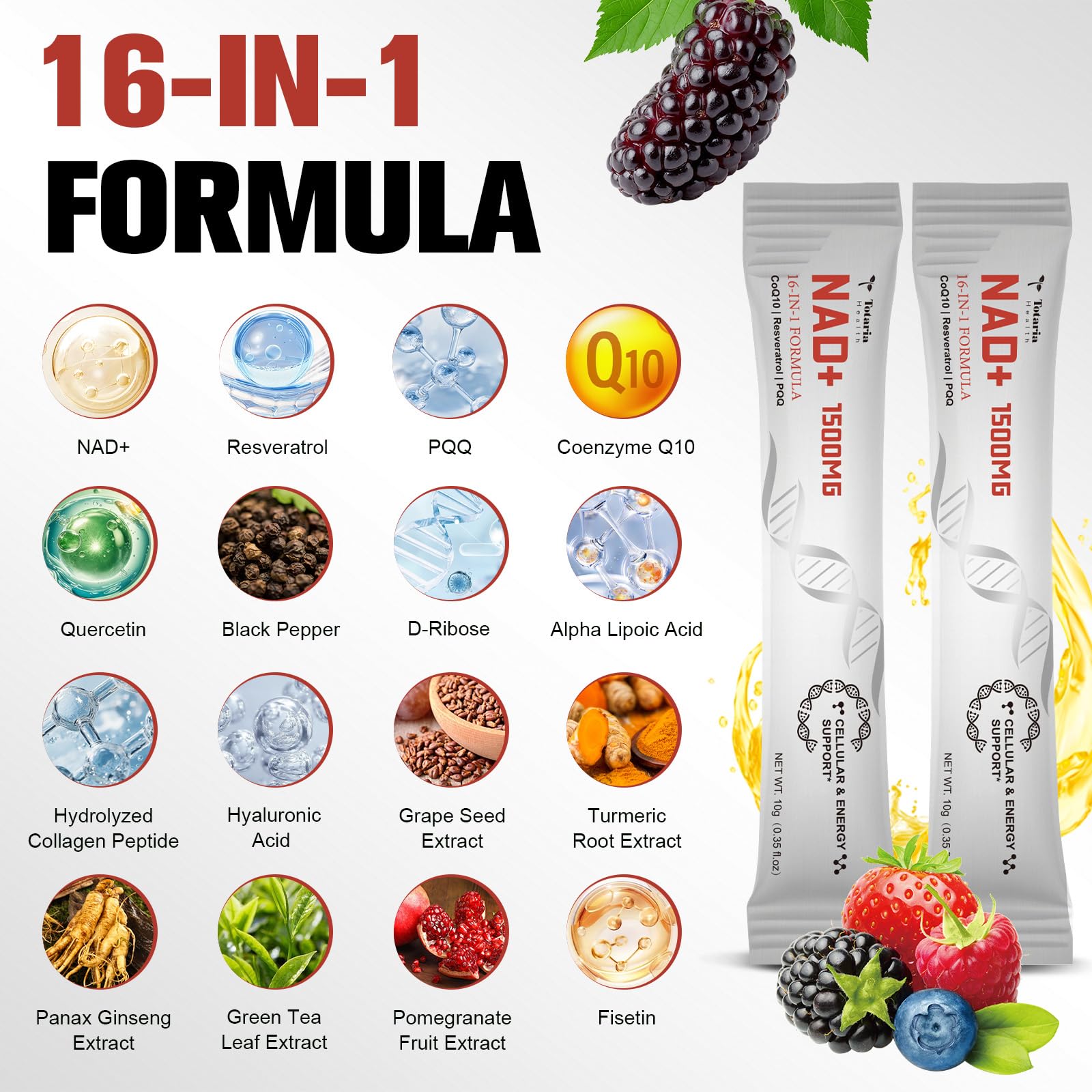 Totaria sachet abierto con líquido para absorción rápida y fácil
