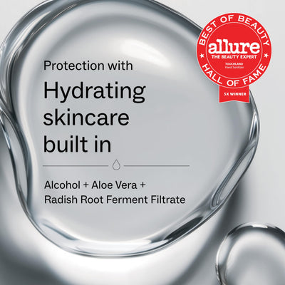 Touchland droplet on skin showing hydrating aloe benefit
