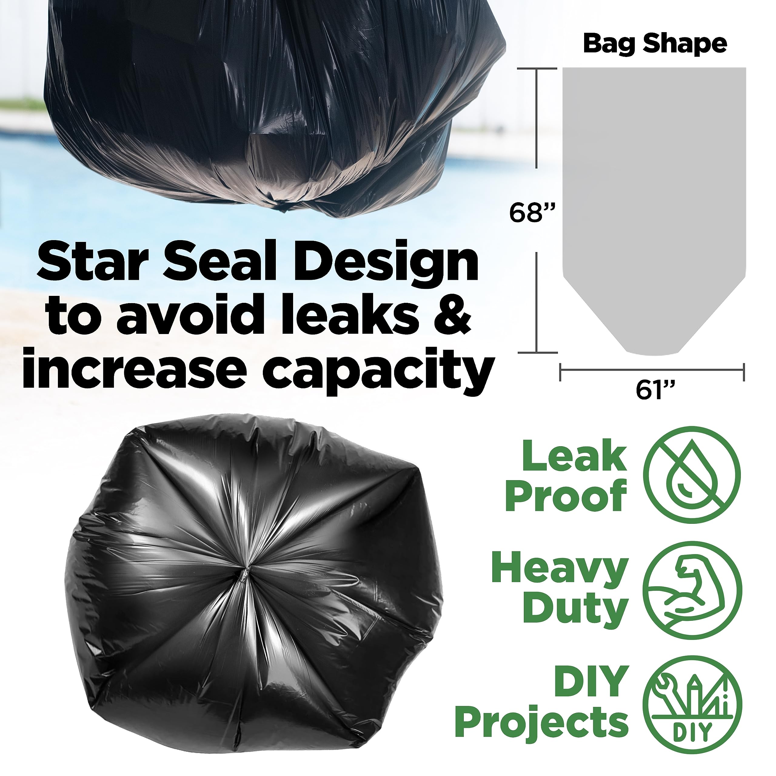ToughBag bolsa desplegada 61x68 pulgadas demostrando volumen útil