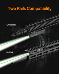 TOUGHSOUL close-up of lens and green laser emitter demonstrating accurate aiming benefit