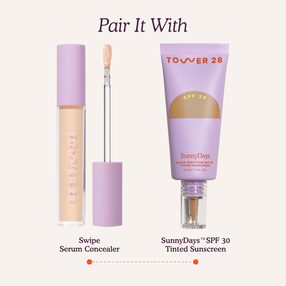 Tower 28 before and after photo showing concealed dark circles and spot coverage