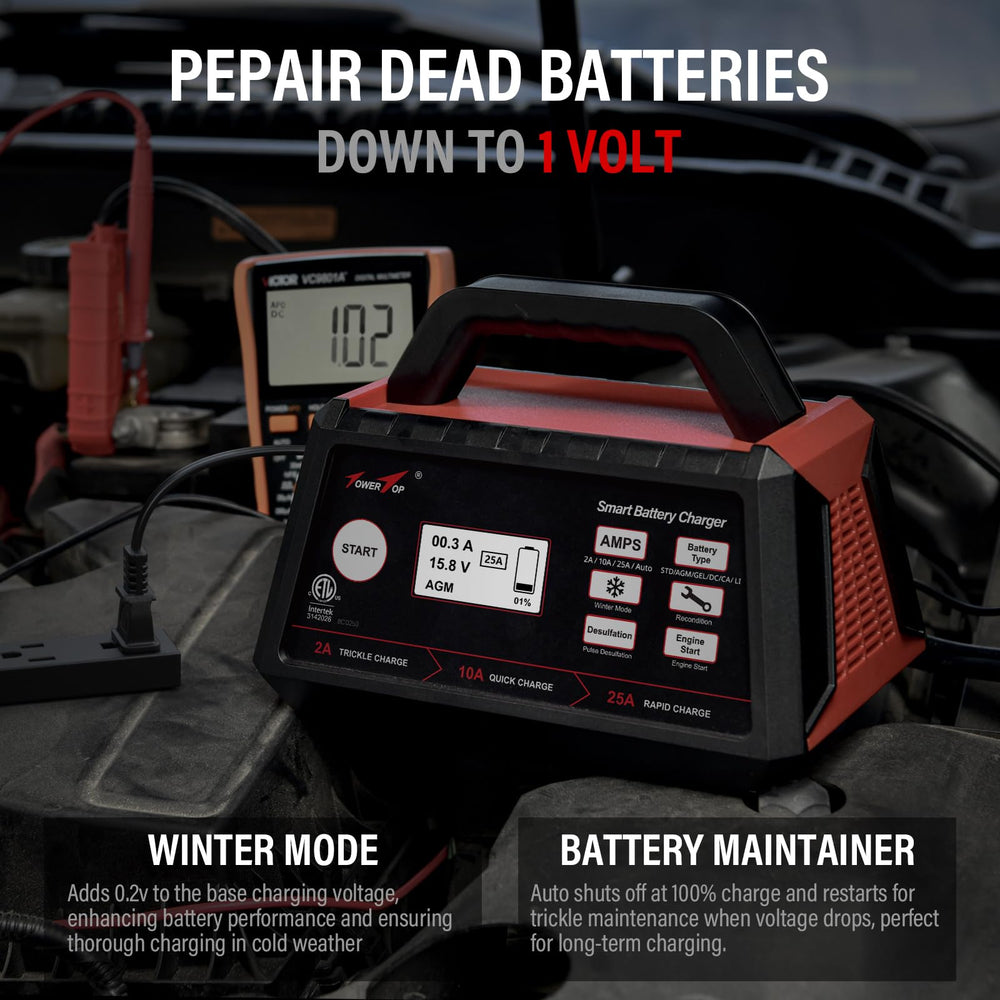 TowerTop connected to a car battery providing fast charging assistance
