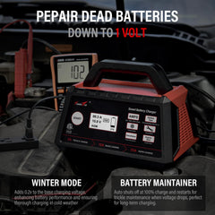 TowerTop connected to a car battery providing fast charging assistance
