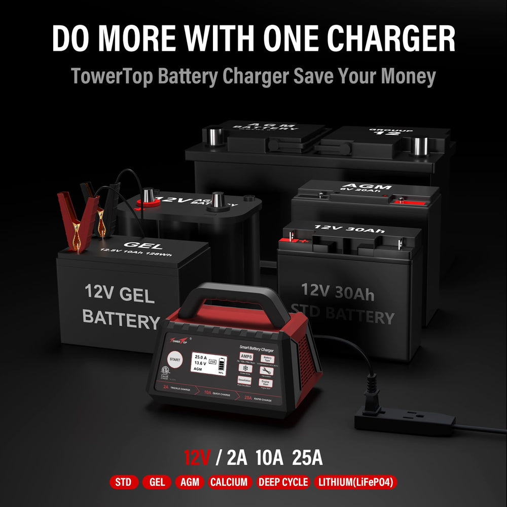 TowerTop repair and desulfate buttons highlighting battery revival option