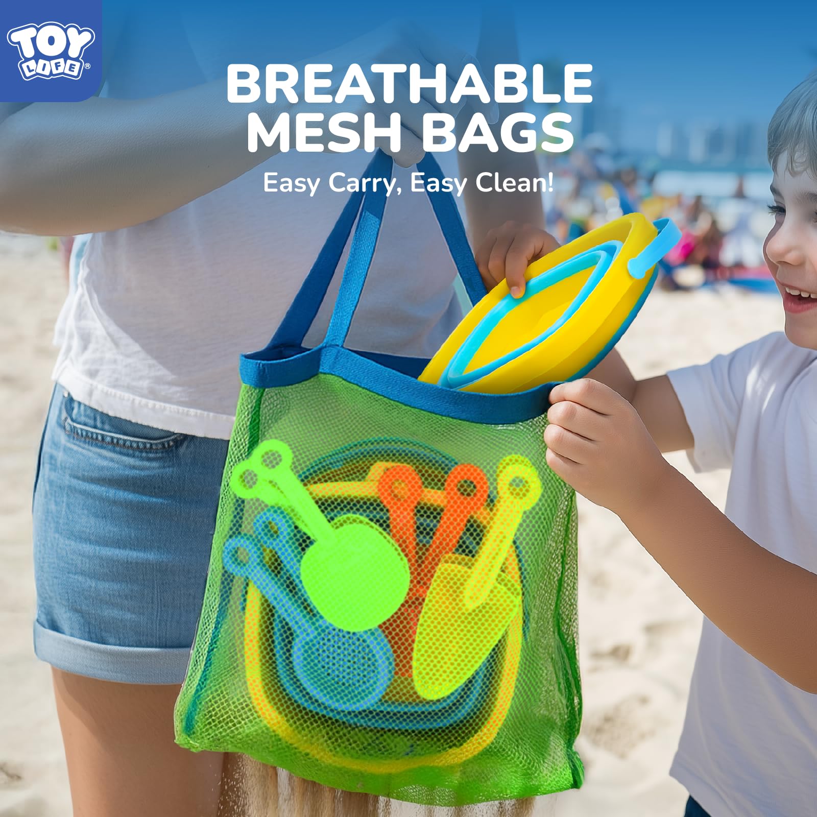TOY Life bolsa de malla con arena drenando, fácil limpieza y secado al aire