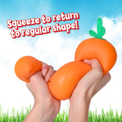Toymendous Squishy Carrot en manos demostrando compresión relajante