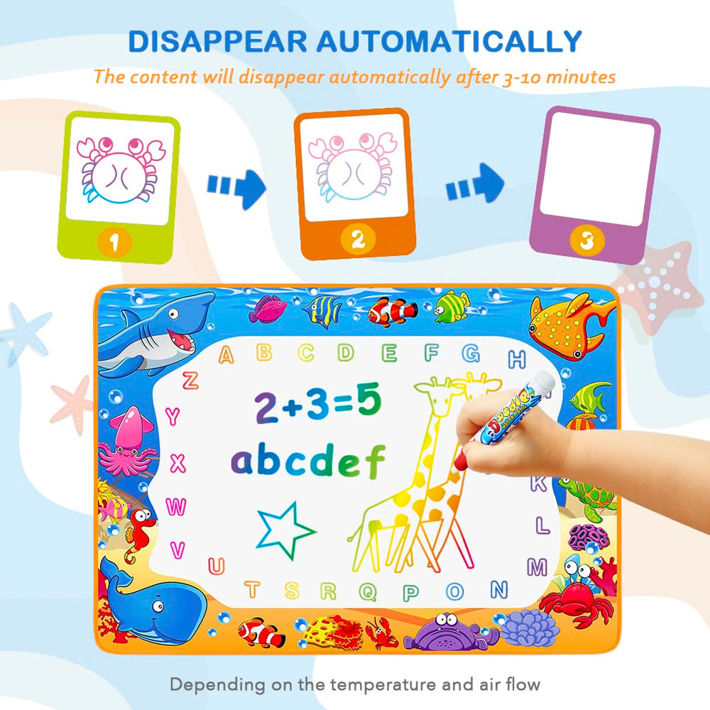 Toyk child drawing on mat demonstrating reusable, mess-free creative play