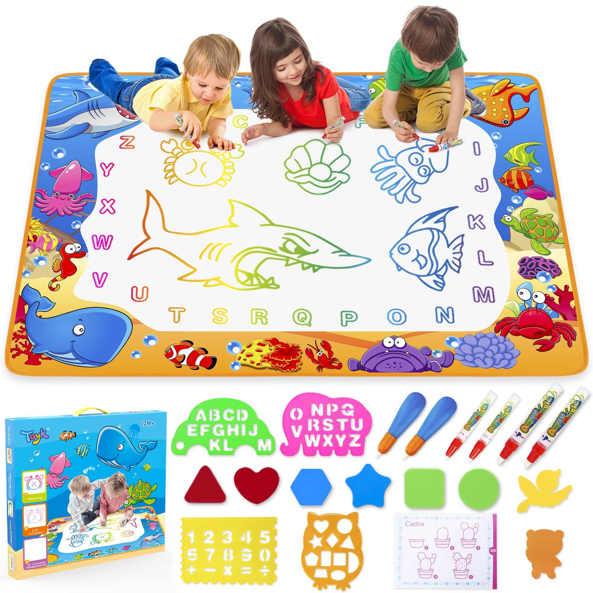 Toyk front packaging showing full water doodle mat set and gift-ready box