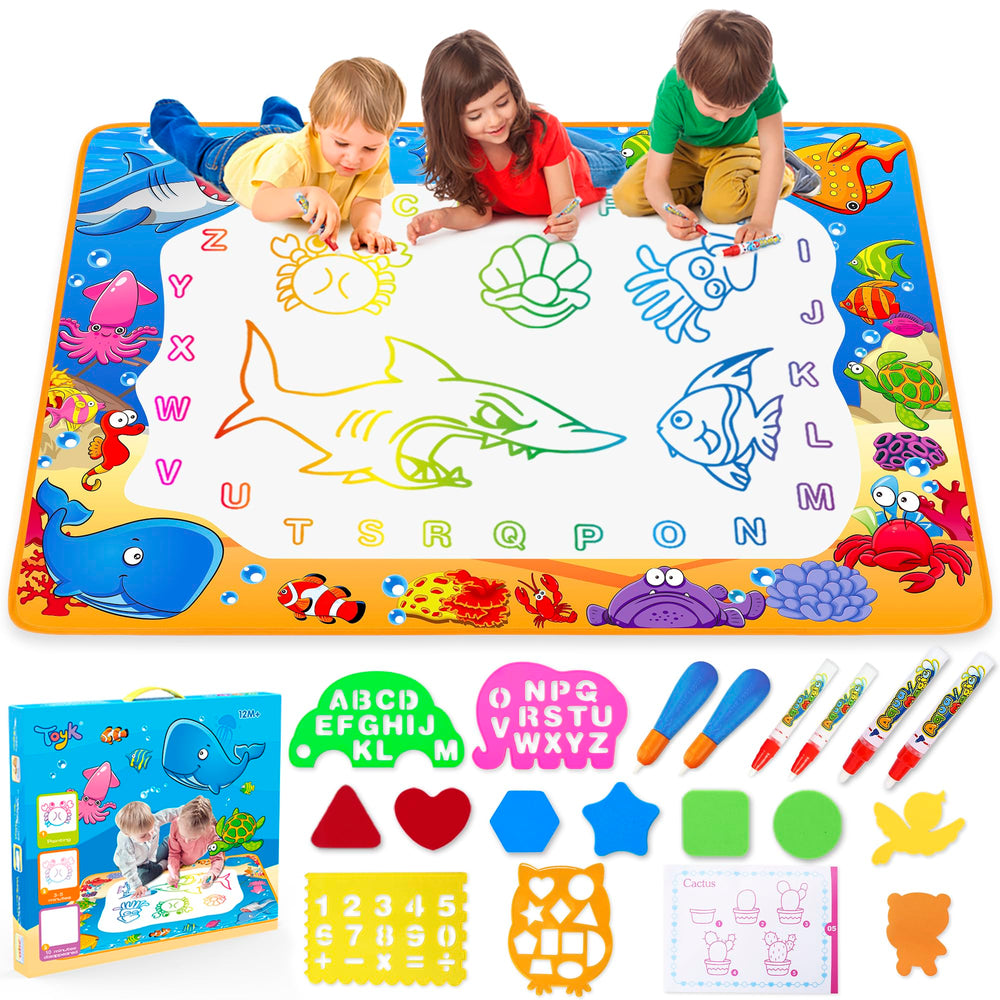 Toyk front packaging showing full water doodle mat set and gift-ready box