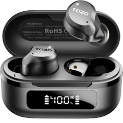 TOZO NC9 frontal con estuche mostrando diseño y comodidad