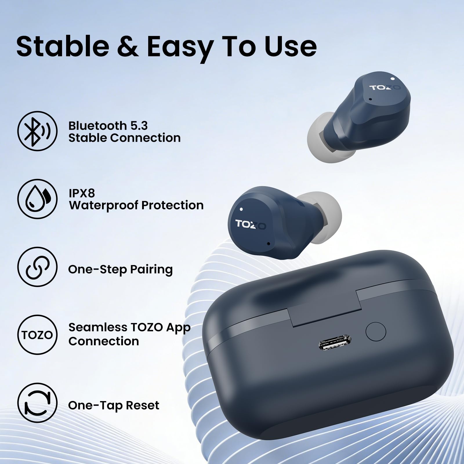TOZO NC9 vista lateral de etiqueta con micrófonos para llamadas claras