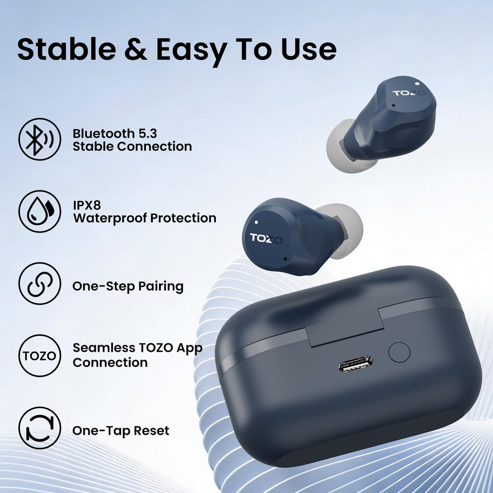 TOZO NC9 vista lateral de etiqueta con micrófonos para llamadas claras