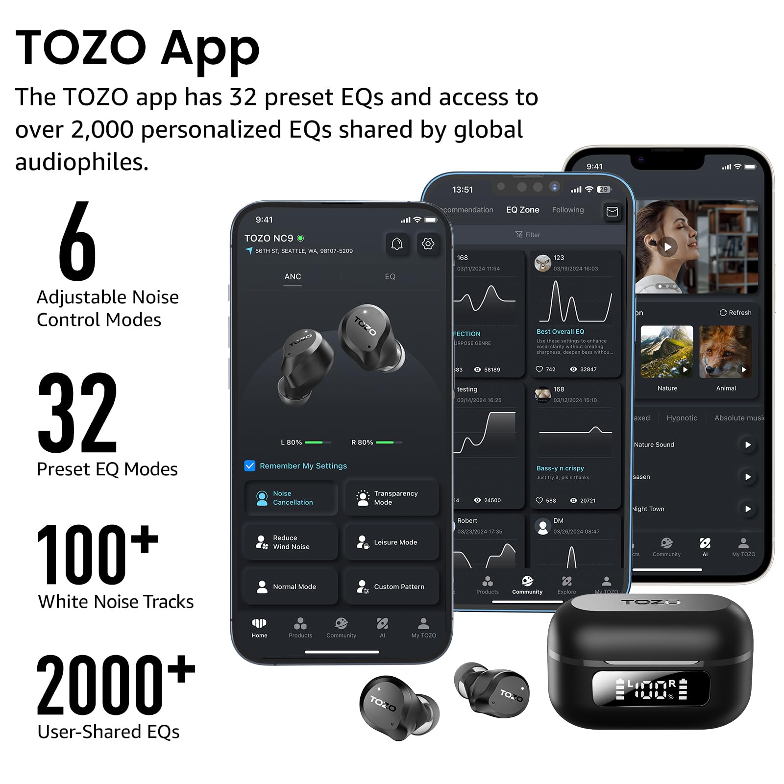 TOZO NC9 almohadillas en seis tamaños para ajuste perfecto