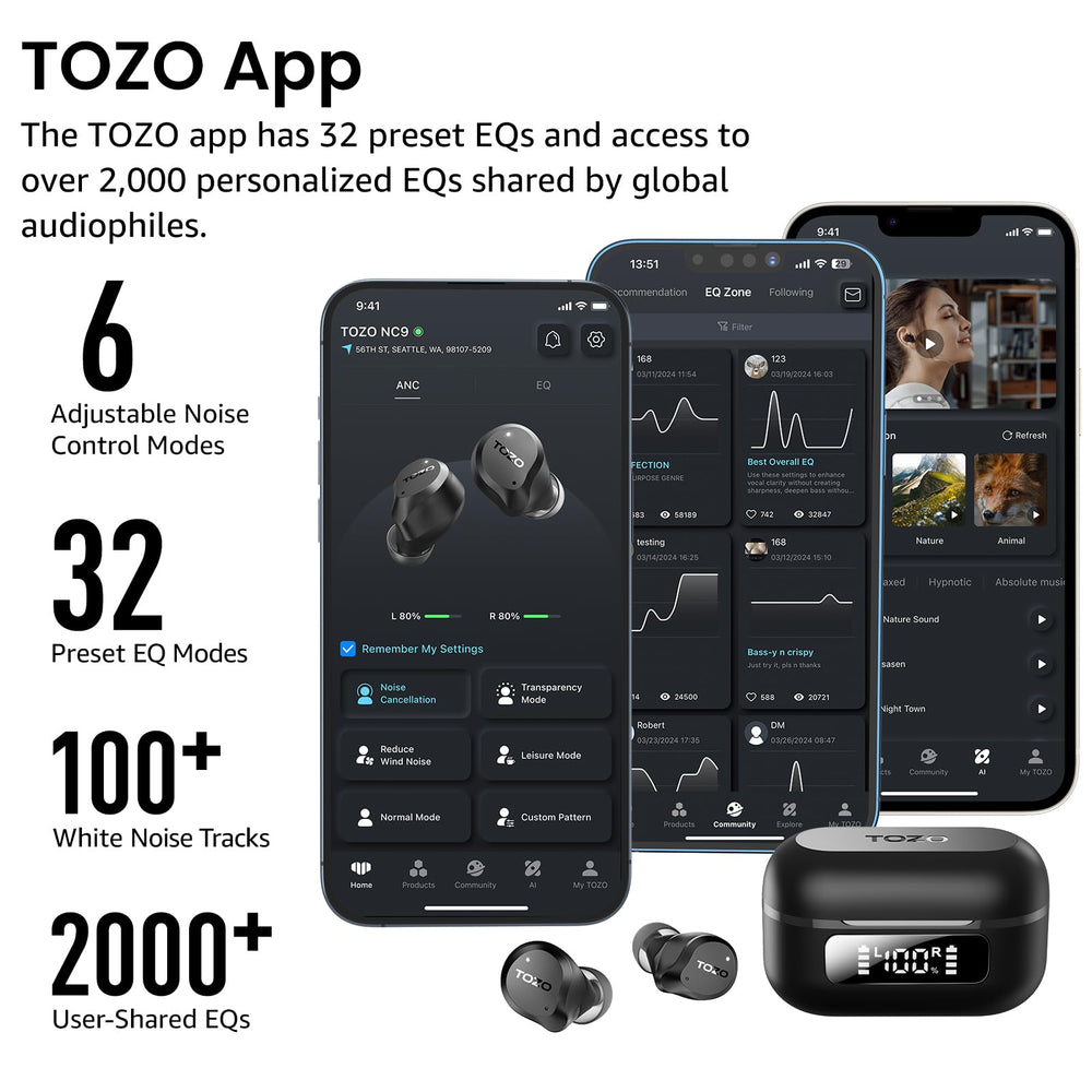 TOZO NC9 almohadillas en seis tamaños para ajuste perfecto