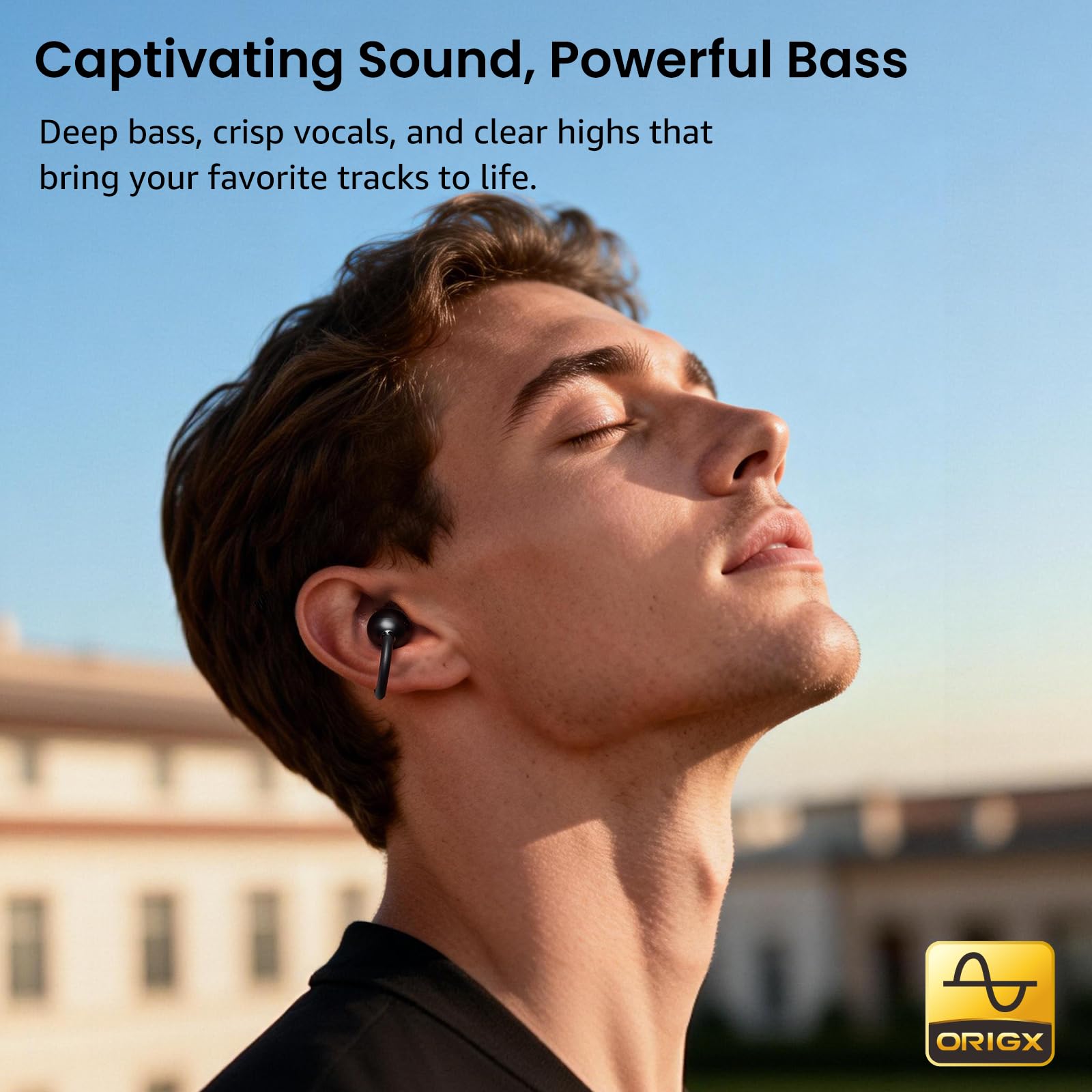 TOZO OpenEarRing comparación de tamaño en una mano para visualizar escala