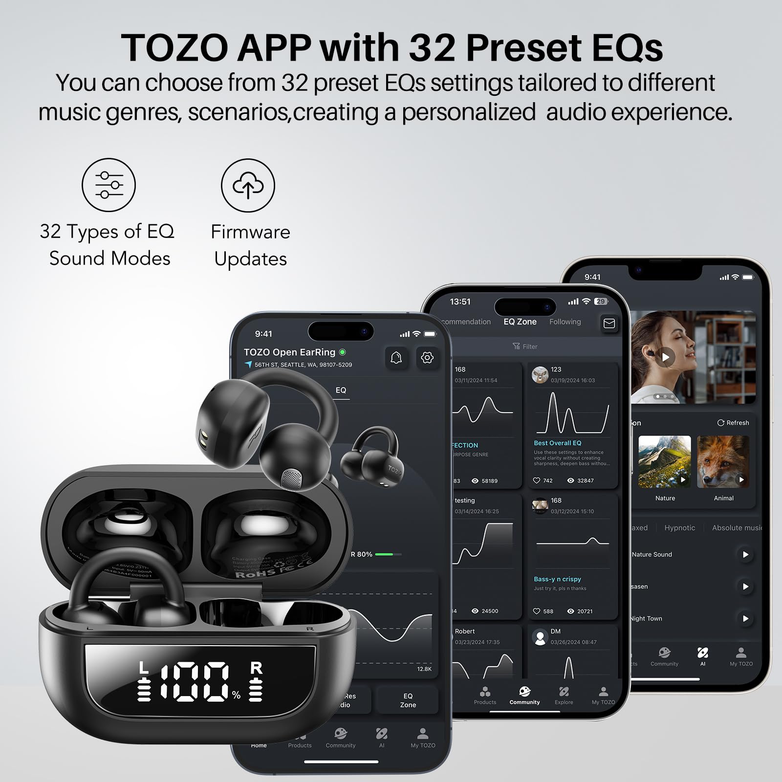 TOZO OpenEarRing detalle de controles táctiles para manejo sin móviles