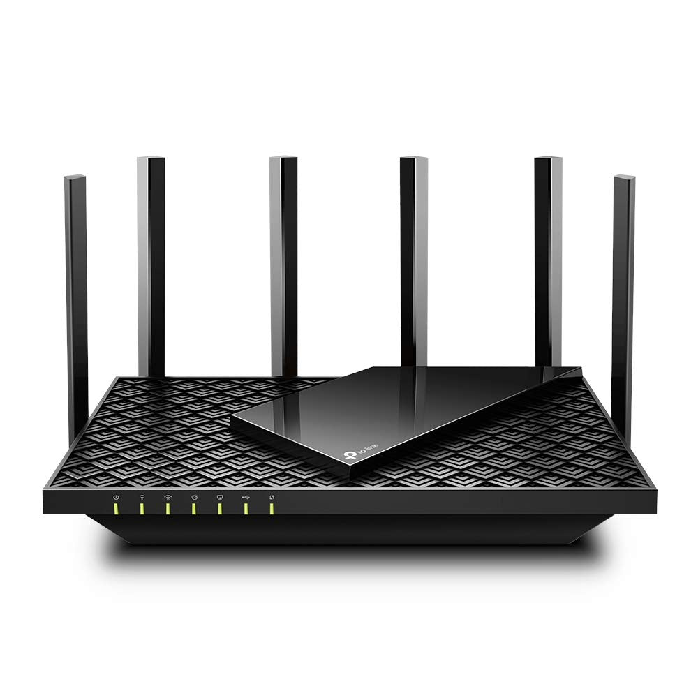 TP‑Link Archer AX73 front profile showing sleek design and strong signal benefit