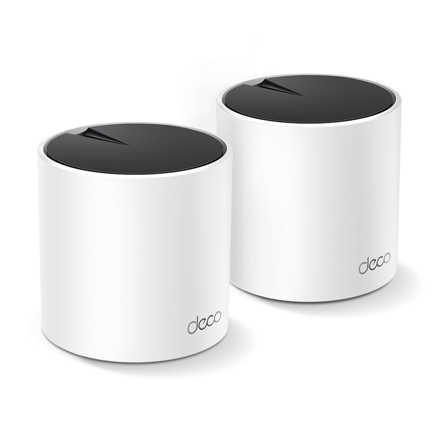 TP‑Link Deco X55 front view showing compact white design and LED status, highlights reliable coverage