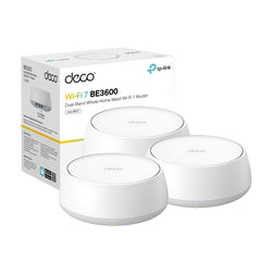 TP‑Link Deco 7 BE23 front packaging showing included 3‑pack and features