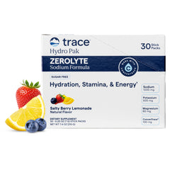 Trace Minerals empaque frontal con sobres y ventaja de portabilidad