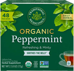 Traditional Medicinals empaque frontal mostrando 48 bolsitas y beneficios