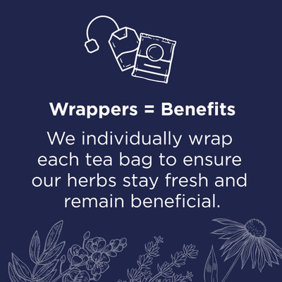 Traditional Medicinals taza con infusión en uso, beneficio de sabor reconfortante