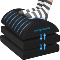 TranquilRelax frontal del reposapiés mostrando diseño negro y estabilidad