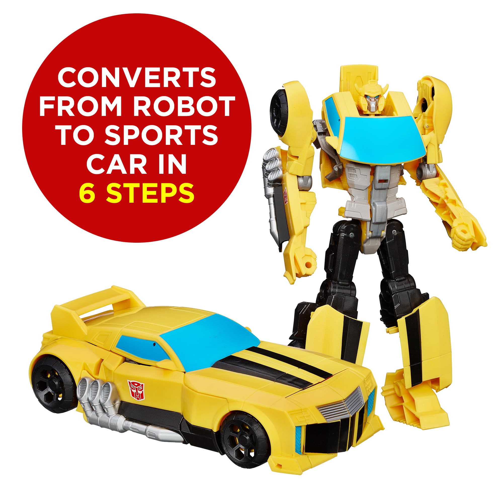 Transformers Bumblebee yellow car mode close-up highlighting convertible design benefit