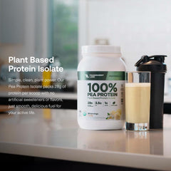 Transparent Labs chocolate pea protein shake poured into glass for post-workout