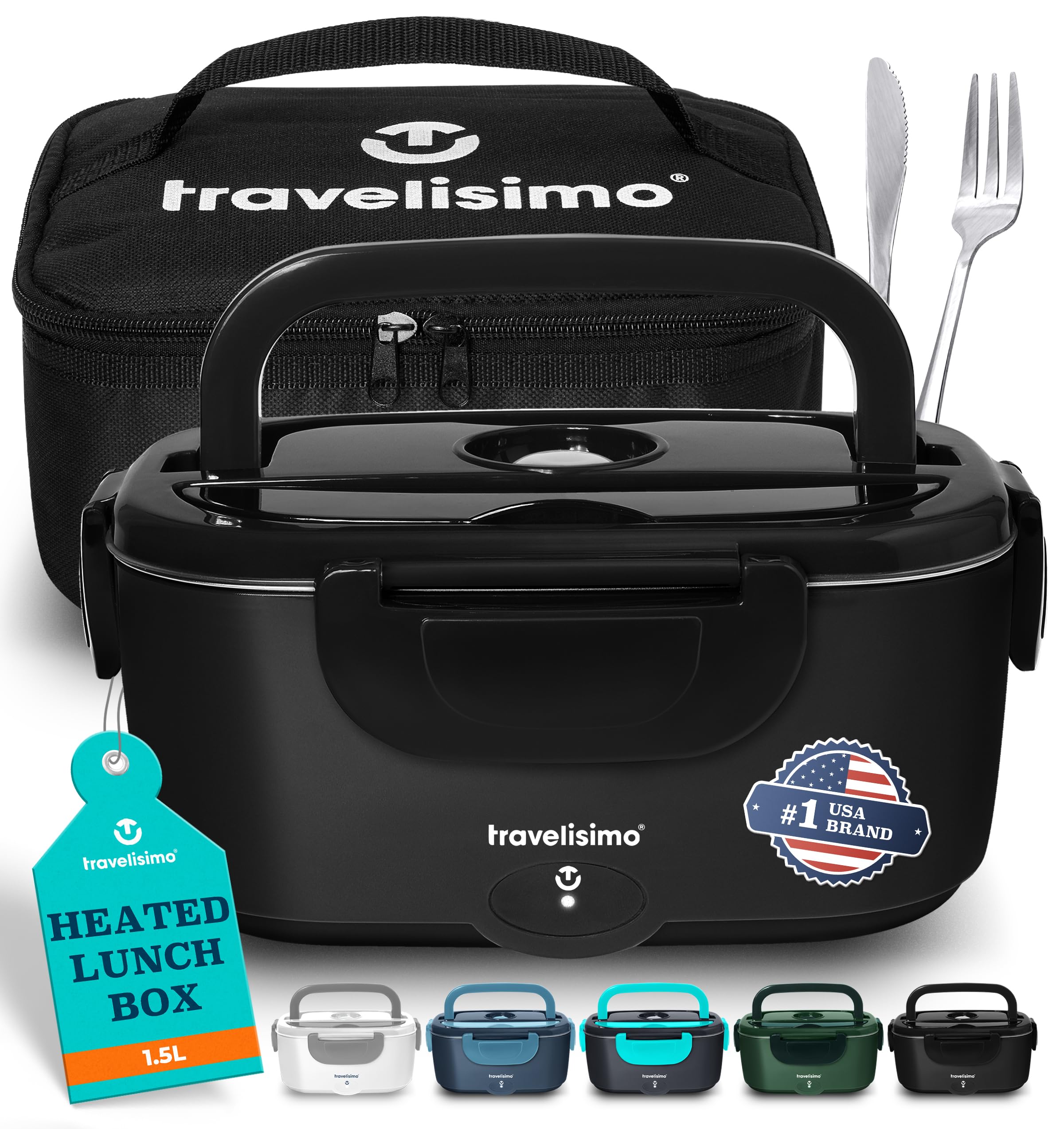 TRAVELISIMO lonchera frontal mostrando tapa y cerraduras, portátil y segura