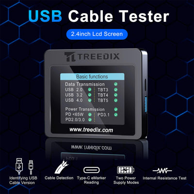 Treedix pantalla 2.4" en color mostrando lecturas de resistencia y eMarker